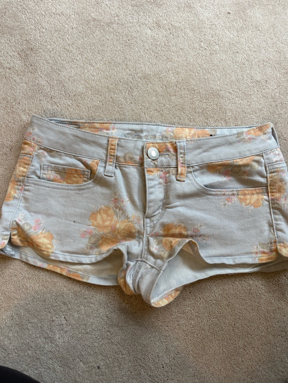 Vintage Women’s Floral Print Low Rise Denim Shorts